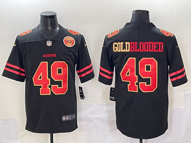 Men San Francisco 49ers 49 Goldblooded Black gold 2024 Nike Vapor Limited NFL Jersey style 036